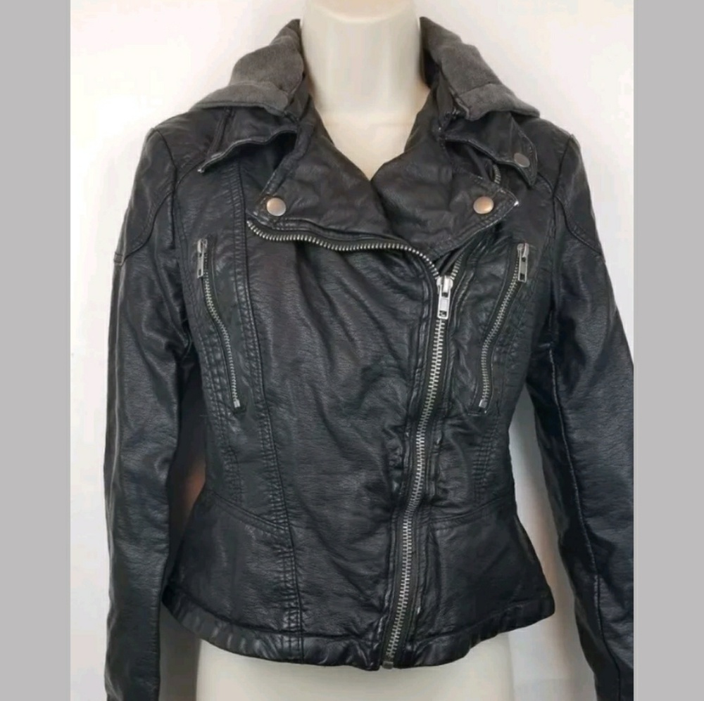 Free people Vegan faux leather hooded jacket